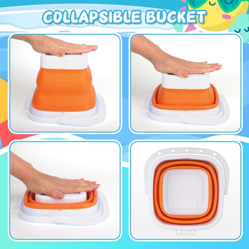 3PCS Collapsible Beach Bucket Sandbox Kit Building Toys for Kid, Small Pail for Washing Camping Fishing, Foldable Bucket Sand Pail Water Can for Garden Planting, Traveling, Beach Summer Toys Fun - color: Orange