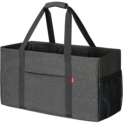 LHZK Standing Extra Large Utility Tote Bag with Metal Wire Frame and the Sides Rinforced, Extra Large Tote Bag with Handle, Reusable Grocery Bags Foldable, Beach Bag, Car Tote (Grey) - color: Dark Gray, size: 22.5''x10.5''x12''-1 Pack