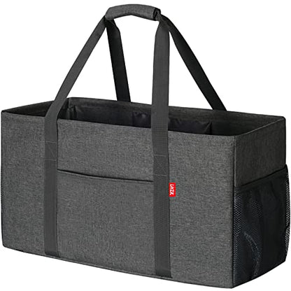 LHZK Standing Extra Large Utility Tote Bag with Metal Wire Frame and the Sides Rinforced, Extra Large Tote Bag with Handle, Reusable Grocery Bags Foldable, Beach Bag, Car Tote (Grey) - color: Dark Gray, size: 22.5''x10.5''x12''-1 Pack
