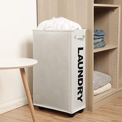 DOKEHOM 70L Enlarged Slim Rolling Laundry Basket Hamper on Wheels, Beige - color: Beige/L, size: 70L/Slim