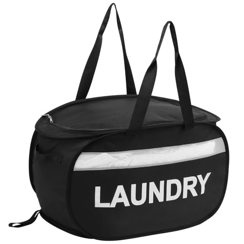 Collapsible Laundry Baskets with Lid, Foldable Clothes Hamper with Reinforced Handles, Sturdy Pop Up Hampers for Laundry, Tear Proof & Easy to Carry Laundry Hamper for Home, Dorm, Travel Black - color: Black-Lid