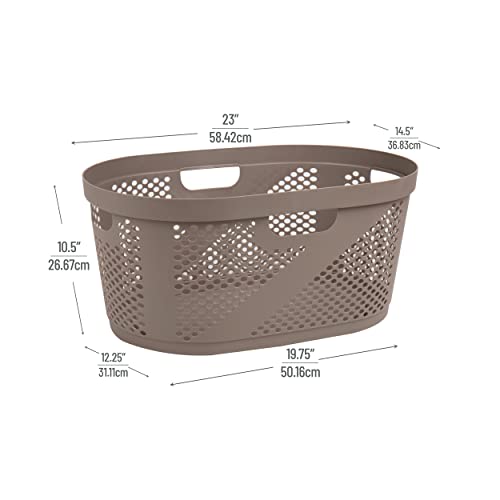 Mind Reader 40L Ventilated Laundry Baskets, Lightweight Clothes Hamper with Cutout Handles for Bathrooms and Closets, Plastic, Set of 2, Tan - color: Tan