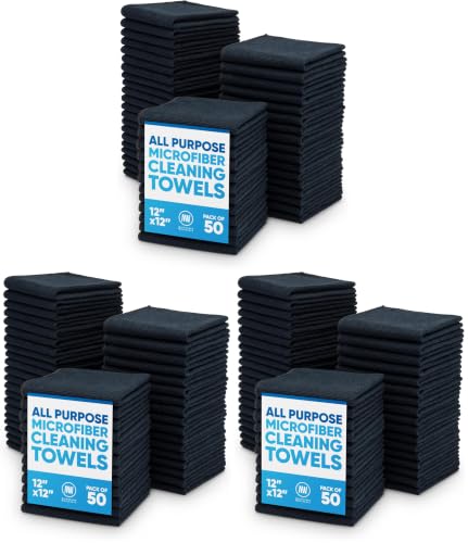 Microfiber Wholesale 12" x 12" Cleaning Cloths (150 Pack) Reusable Towels, Wash Rags, Dust Cloth, All-Purpose: Kitchen, Dish, Cars, Shop, Glass (Black) - color: Black, size: 50 Count (Pack of 3)