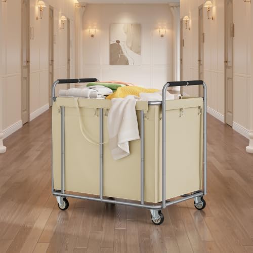 Tajsoon Large Laundry Cart with Wheels 450L, Large Laundry Basket, Kahki - color: Khaki, size: 1 Bag