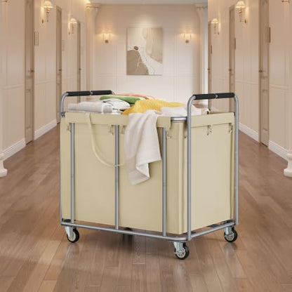Tajsoon Large Laundry Cart with Wheels 450L, Large Laundry Basket, Kahki - color: Khaki, size: 1 Bag
