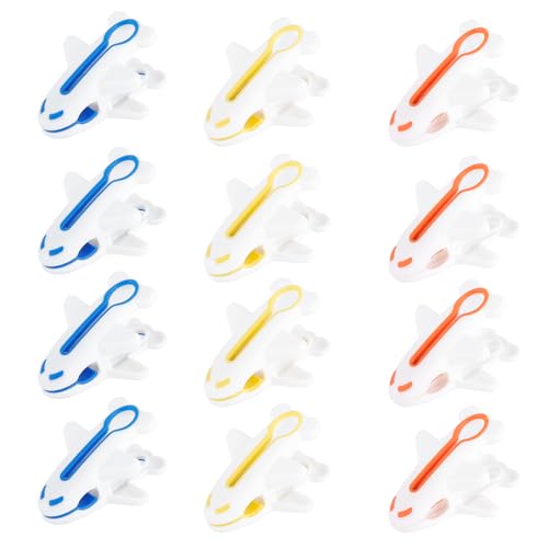 Plastic Clothes Pins Strong Clothespins Laundry Plane Clothes Clips 12 PCS - color: 3 Colors 12 Pcs