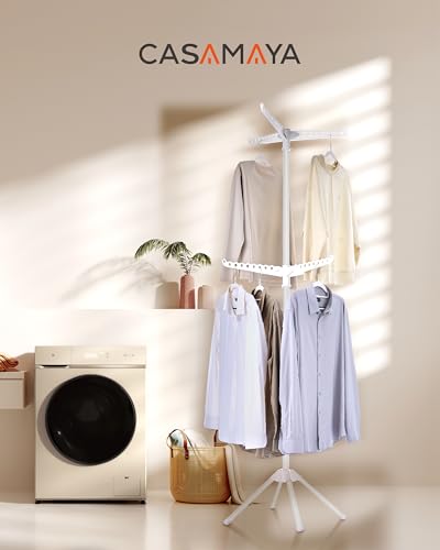 CASAMAYA Clothes Drying Rack Foldable, 74.8 inch 2 Tier Laundry Drying Rack with Rotating Clothes Rail for 54 Pieces of Clothes, Space Saving, Indoor, Stainless Steel, White CDR002W11 - color: White, size: 2-Tier Standard