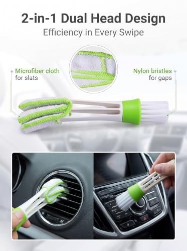 3 PCS Car Air Vent Cleaner Brush, Nylon Double Ended Design AC Vent Duster with Detachable Cloth, Multifunctional Crevice Cleaning Tool for Dashboard, Keyboard and Household (Green)