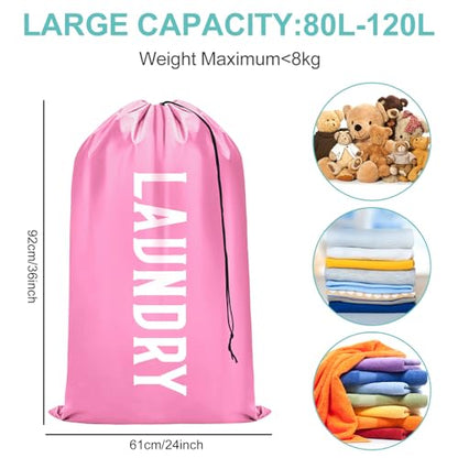 Fiodrimy 2 Pack XL Travel Laundry Bag, Machine Washable Dirty Clothes Organizer, Large Enough to Hold 4 Loads of Laundry, Easy Fit a Laundry Basket (Pink+Blue, 24" x 36") - color: Pink+Blue, size: 24" x 36"