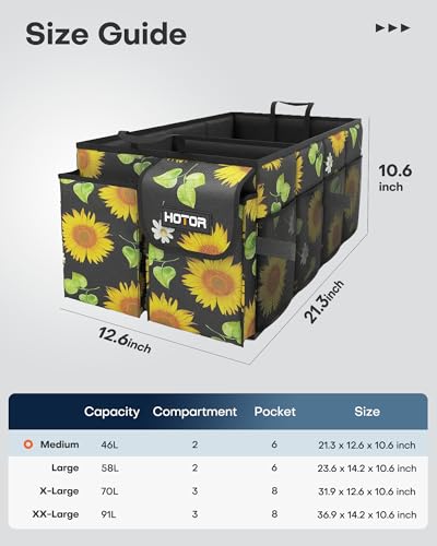 HOTOR Trunk Organizer - Foldable Car Organizer for SUVs & Sedans Storage - color: Sunflower, size: Medium (2 Compartments)