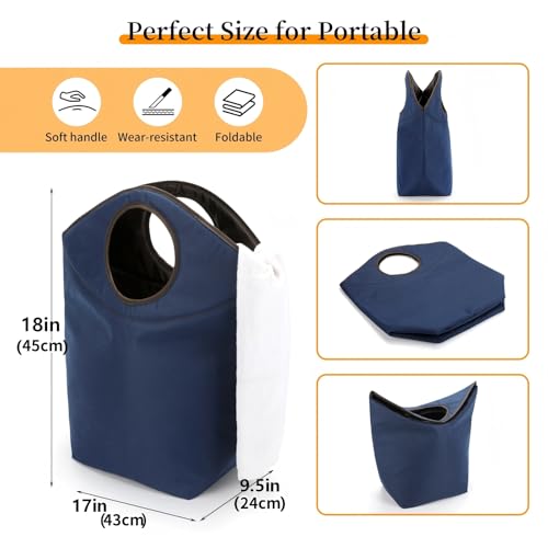 47L Collapsible Laundry Hamper, Waterproof Nylon Fabric - color: Blue, size: 17"L x 9.5"W x 18"H