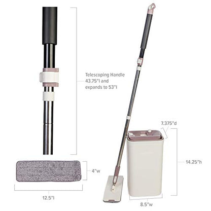 JFB Home Products Micro Flat Mop & Bucket System, Hands-Free Wringing Floor Cleaning, 3 Washable & Reusable Microfiber Pads, Wet or Dry Usage on Wood, Marble, Tile, Laminate, Ceramic and Vinyl Floors