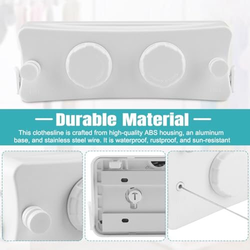 16.7 Ft Retractable Clothesline Indoor & 20Pcs Clothespins, Non-Sagging Wall Mounted Wire Double Clothes Lines, Retracting Outdoor Heavy Duty Clothes Line, for Balcony, Courtyards