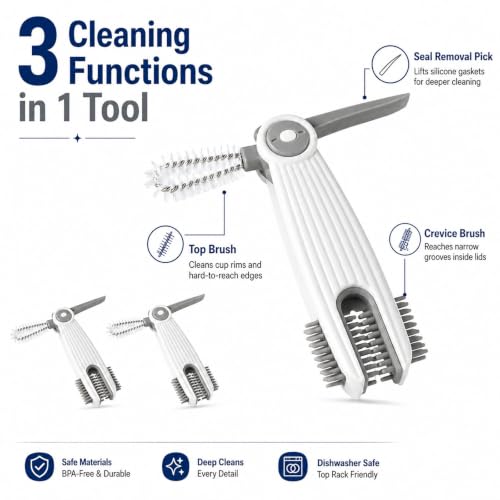 3-in-1 Cup Lid Gap Cleaning Brush Set with 3 Straw Cleaner Brushes, 6-Pack - color: Grey, Grey, Grey