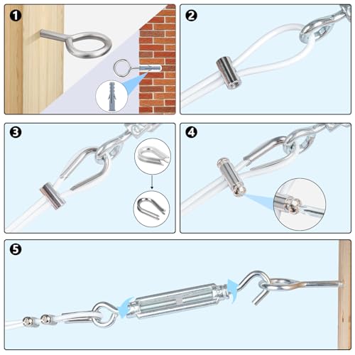 1/8" Clothesline Wire Kit, 100 ft PVC Coated Galvanized Steel Cable
