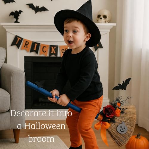 Vietnam Handmade Straw Broom with Indigo Wooden Handle - Soft Natural Grass Whisk Broom for Home, Kitchen, Bedroom & Garage, 12.2" Wide x 27.95" Long - style: Indigo