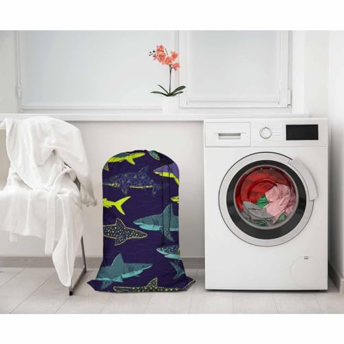 Swono Sharks Laundry Bags 28" x 40", Underwater Sea Life Pattern Versatile - Multi Use, Football Grid Oxford Cloth, Colorful - color: Sharks