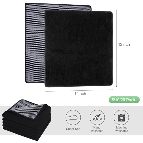 SINLAND Dish Cloth for Washing Dishes Kitchen Washcloth Cleaning Cloth - color: Black, size: 12inchx12inch 10pack
