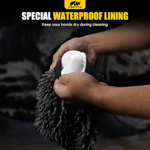 MIKKUPPA Car Wash Mitt Microfiber, Gray, 2 Pack, 10" x 7" - color: Gray