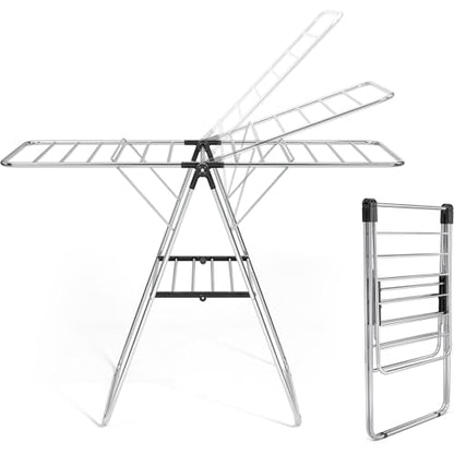APEXCHASER Large Stainless Steel Clothes Drying Rack - color: Black, size: 2 Wings