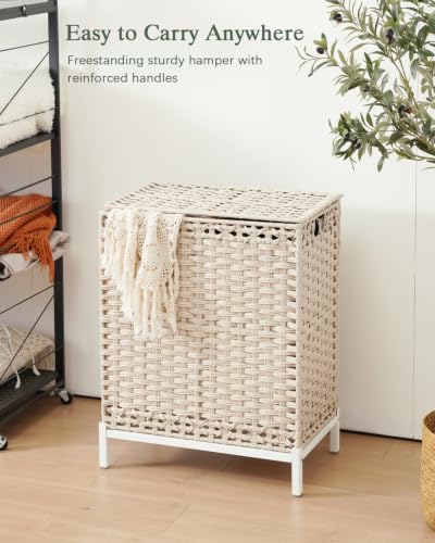 SETVSON Laundry Hamper with Lid, Wicker Laundry Basket, 112 L, Light Khaki - color: Light Khaki, size: 112 L - 29.6 gal