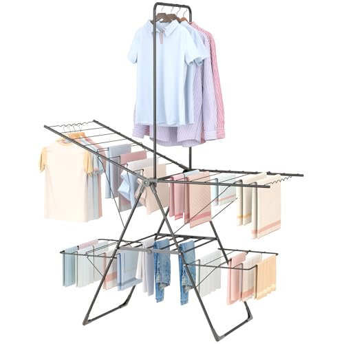 Bigzzia Clothes Drying Rack Foldable, 3-Level Large Laundry Drying Rack - size: X-Large