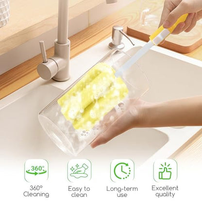ericotry 3PCS Dishwashing Foam Sponge Brush with Adjustable Long Handle Bottle Scrubber Cleaning Sponges Brushes Cleaner Soft for Baby Bottle Kitchen Clean Glasses Mugs Cups (Color Random)