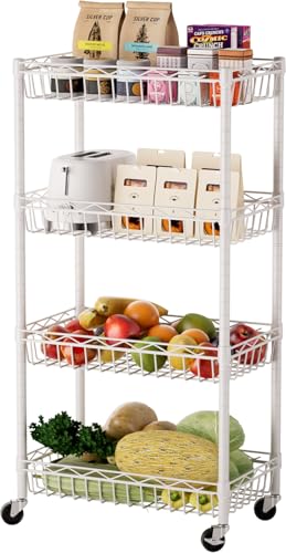 SINGAYE 6 Tier Shelf Wire Shelving Adjustable Storage Shelves Basket Rack - color: White, size: 4-Tier[17"Dx12"Wx50"H]