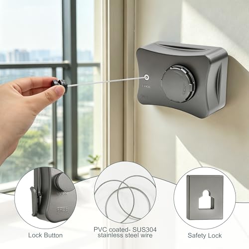 16.7Ft Retractable Clothesline Indoor & Outdoor - size: Rectangle-Grey