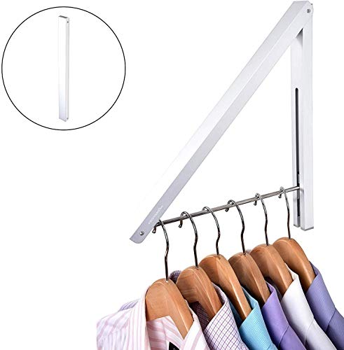 Single Foldable Clothing Rack, Wall-Mounted Retractable Clothes Hanger for Laundry Dryer Room, Hanging Drying Rod, Small Collapsible Folding Garment Racks, Dorm Accessories (White) - color: White