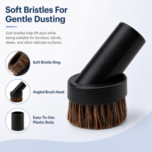 Vacuum Brush Attachment,Horse Hair Round Dust Brush with Universal Adapter - size: 1.25 inch-6pcs