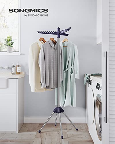 SONGMICS Clothes Drying Rack, 61.6-Inch Drying Rack, 3 Rotatable Arms - color: Blue + Silver, style: 1-Tier