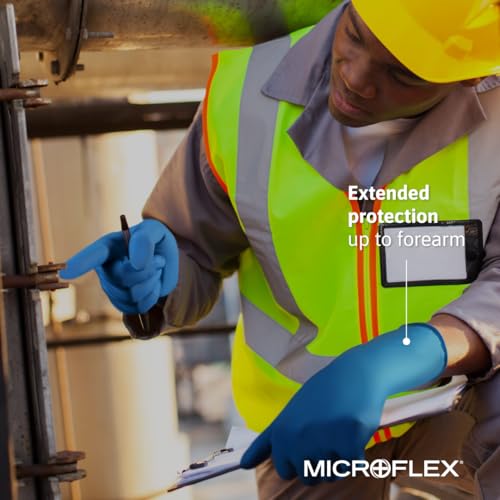 Ansell MICROFLEX SafeGrip SG-375 Extra Thick Disposable Latex Gloves for Life Sciences, Automotive w/Textured Fingertips - XL, Blue (Box of 50) - size: X-Large (Pack of 50)