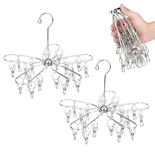 Foldable Clothes Drying Rack Stainless Steel Clothes Drying Hanger with 20 Clips, Laundry Hanging Dryer for Underwear, Sock, Bra, Lingerie, Hat, Scarf, Gloves, Diapers, Towels, Baby Clothes - size: 20 Clips (2-Pack)