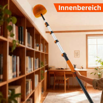 26 FT Reach Cobweb Duster with 5-20FT Telescoping Pole, Dual Action Flip-Lock & Screw Fixing Design, Washable Reusable Duster for High Ceilings, Fans & Home Cleaning - size: 5-20FT
