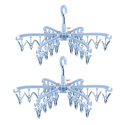 Clothes Drying Hanger with 24 Clips, Foldable Hanging Rack 2 Pack - color: Blue 2