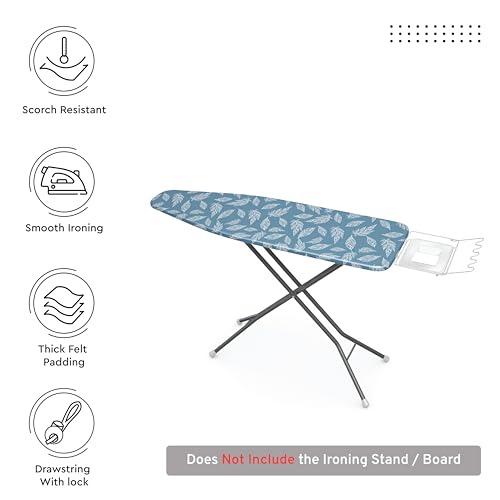 Encasa XO Ironing Board Cover and Pad, Thick Felt 49"x18" - color: Big Leaves Blue, size: Wide (49"x18")