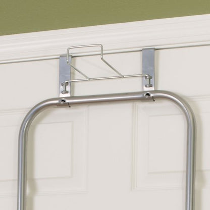 Household Essentials 144222 Over The Door Small Ironing Board with Iron Holder, Natural Cotton Cover Silver - color: Silver