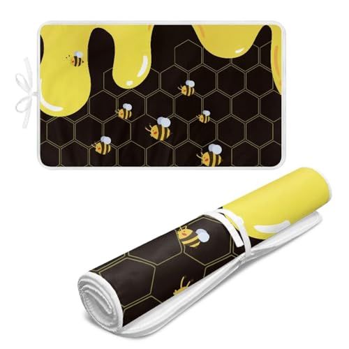 Cute Ironing Mat for Table top Washer,Dryer,Countertop,Bee Portable Iron Pad Blanket for Washer Dryer Countertop Travel 32 x 16 Inch Small Ironing Pads,Yellow - color: Bees