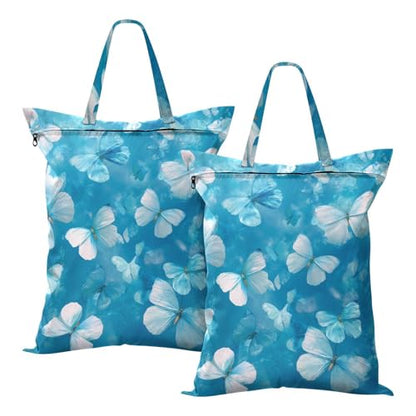 Travel Laundry Bags 2 PC Wet Dry Bag with Handle Dirty Clothes Organizer for Swimsuits Beach Camping Waterproof Washable Ink Blue Butterfly - color: Ink Blue Butterfly