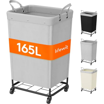 Lifewit 165L Heavy Duty Laundry Basket with Wheels and Handles, Sliver Gray - color: Sliver Gray, size: 165L