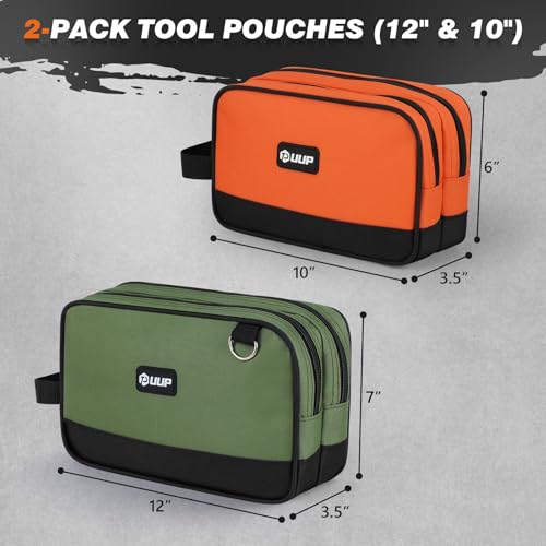Tool Bag 2-Pack 12" 10", Divider Zipper Pouch, Small Tool Box Organizer - color: Orange/Green 2Pack, size: 12"x7"&10" x 6"