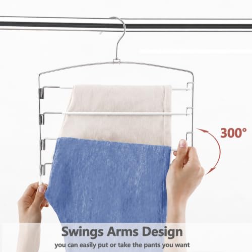 Pants Hangers Space Saving 3 Pack 5 Layer Swing Arm Hanger White - color: White-3 Pack