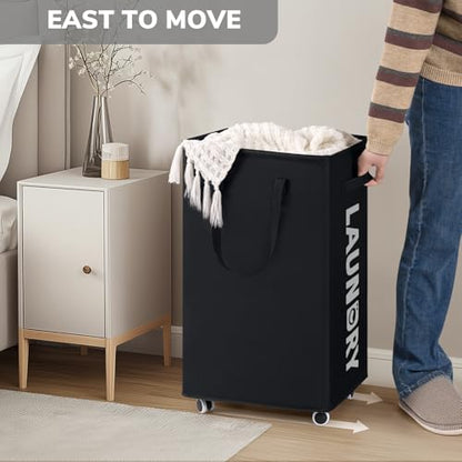 Goodpick 75L Roling Dirty Clothes Hamper with Removable Wash Bag for Dorm - color: Black 1-Pack