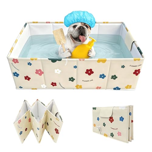 Foldable Dog Bathtub for Small to Medium Dogs & Cats Pool, Collapsible Pet Bath Tub for Shower/Kitchen Sink, Thickened Insulated Base, Portable & Space-Saving Puppy Wash Basin, Yellow - color: Yellow