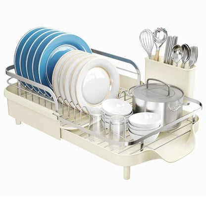 SNTD Expandable Dish Drying Rack for Kitchen Counter, 15.2-22.1 in, Beige - color: Beige