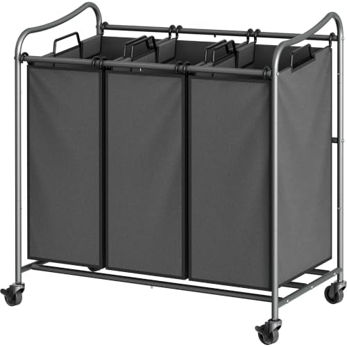 Simple Houseware Heavy Duty 3-Bag Laundry Sorter Rolling Cart, Dark Grey - color: Dark Grey