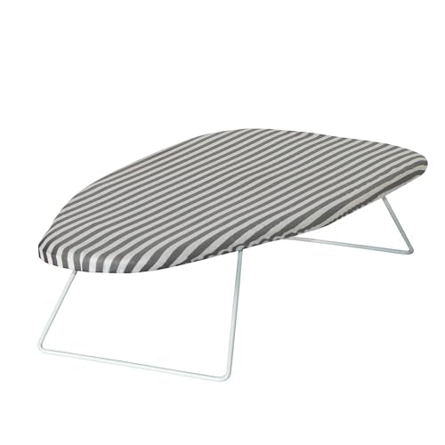 Honey-Can-Do Steel Tabletop Ironing Board with Folding Legs, Grey and White Stripe Cotton Cover, Compact Space-Saving Design, 30" L x 6" H - color: Gray, size: 29" L x 13" W