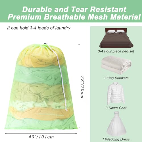 1 Pack Mesh Travel Laundry Bag 28" x 40"Extra Large Dirty Clothes Organizer - color: LightGreen, size: 28"x40"