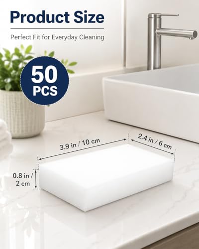 Magic Eraser, 50 Pack Magic Eraser Sponge Melamine Sponge Cleaning Eraser, Magic Erasers in Bulk Extra Durable Magic Sponges Eraser for Furniture, Bathroom, Bathtub, Sink, Floor, Baseboard